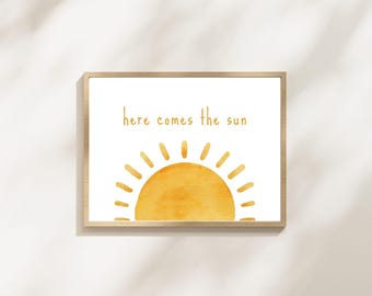 Impresión "Aquí viene el sol", decoración de apartamentos, arte de pared retro, pared original, arte infantil, arte de pared moderno, decoración caprichosa imprimible, decoración solar