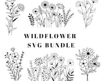 Wildflower Svg Bundle, Flower Botanical Svg, Flower Svg, Minimalist Flower Bouquet, Wildflower Clipart, Flower Sketch Svg, Wildflower Svg