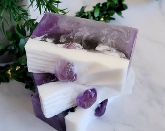 Amethyst Soap, Gemstone Soap, February Birthstone Gift For Mother, February Birthday Gift For Women, Real Amethyst Crystal, Witchy Gifts For