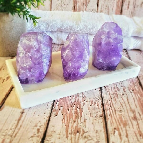 Amethyst Soap, Gemstone Soap, Crystal Soap, Glycerin Soap, Soap Gem, February Birthday Gift For Women, Witchy Gifts For Best Friend, Glitter