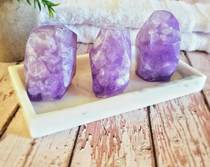 Amethyst Soap, Gemstone Soap, Crystal Soap, Glycerin Soap, Soap Gem, February Birthday Gift For Women, Witchy Gifts For Best Friend, Glitter