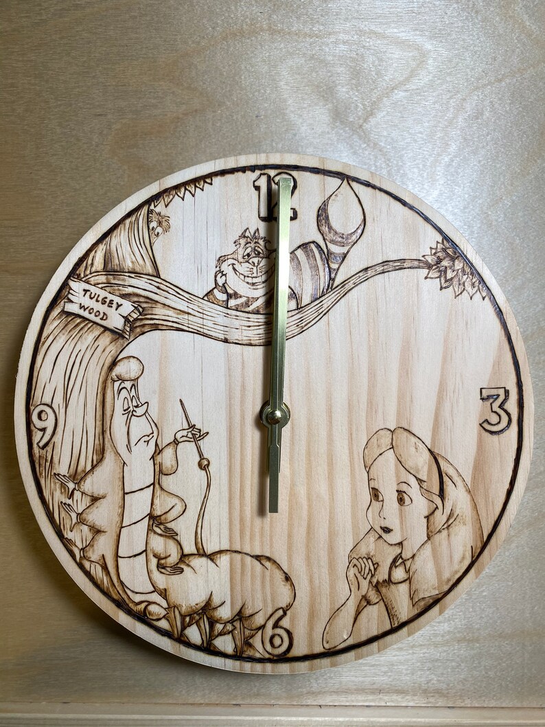 Alice in Wonderland Woodburn Clock Handmade Etsy