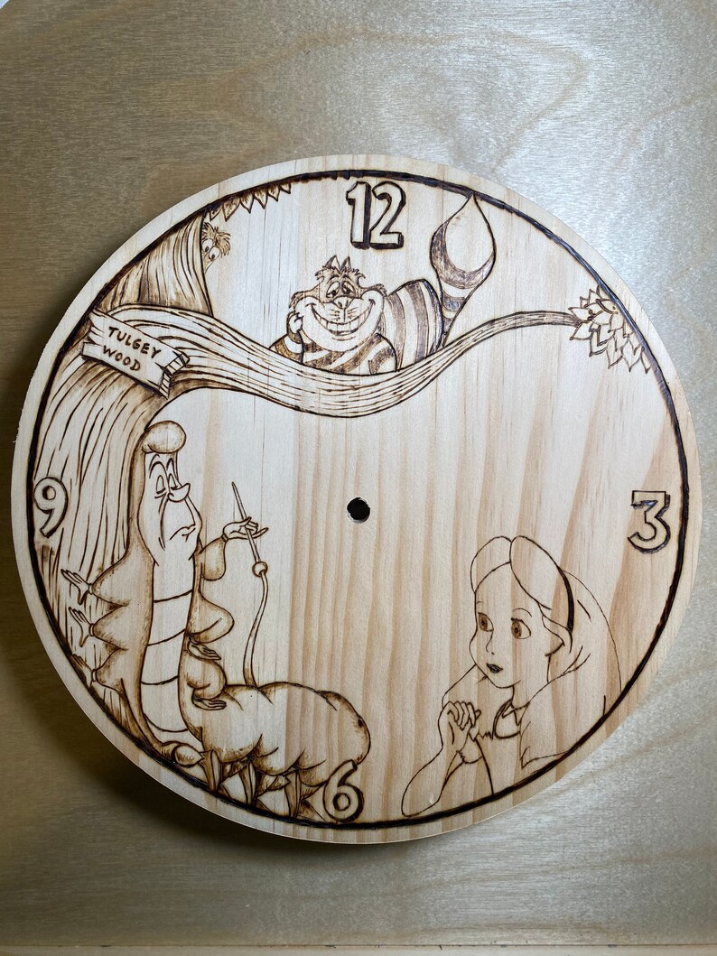 Alice in Wonderland Woodburn Clock Handmade Etsy