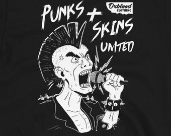 Punks and Skins United T-Shirt - Streetpunk Clothing, Oi! Punk T-shirts, 80s Punk Tshirts, Street Punk Clothes, NYHC, Crustpunk, Stenchcore