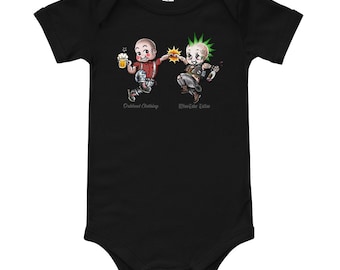 Punks and Skins United Onesie - MissTake Tattoo - Baby Skinhead Clothes & Punk Rock Baby Clothes UK sizes