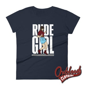 Women's Rude Girl T-shirt Ska, Reggae, Rocksteady Skinhead Girl / Skinbyrd / Skin Girl Top Navy