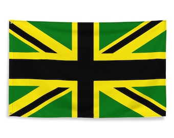 British Jamaican Union Jack Flag - Green Yellow Black Jamaica Gift