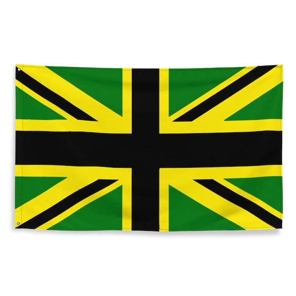 British Jamaican Union Jack Flag - Green Yellow Black Jamaica Gift