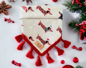 Dachshund Christmas Bandana | Luxury Velvet Dog Bandana Christmas - Puppy or Cat Christmas Bandana | Dachshund mom