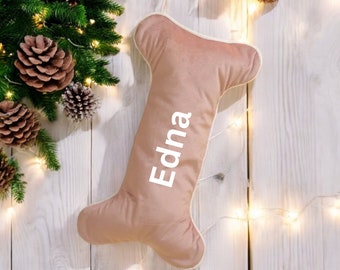 Personalised Dog Christmas stocking, Baby pink bone stocking, first Christmas, personalized custom, name puppy Christmas gift