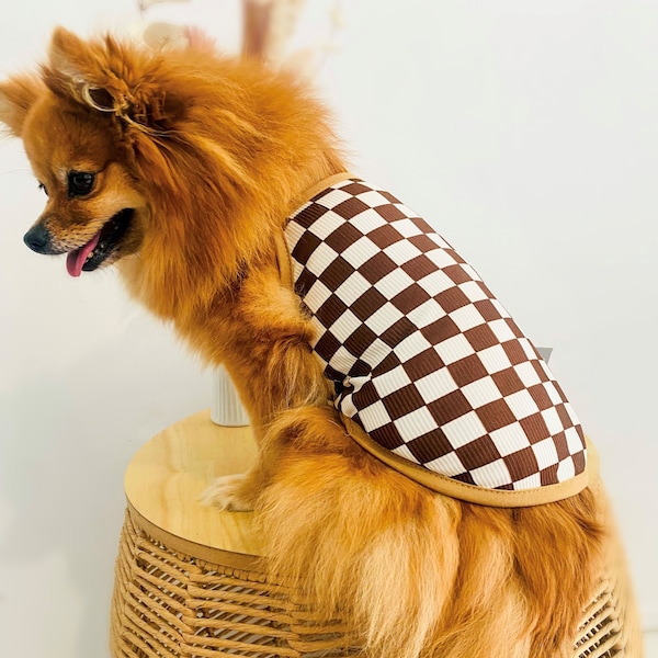 Small Pet Dog Cat Luxury Tee Shirt | Checker Pet Clothes Summer Pet Dress
