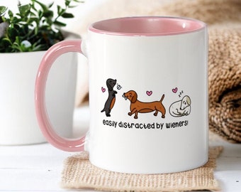 Funny Dachshund Mug or Notebook | Mother's day Gift | Easily Distracted by Wieners | Christmas Gift | Dog Lover Gift