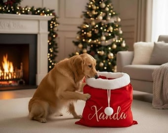 Luxury Personalized / Custom Pet Dog or Cat Santa Sack / Personalized Name