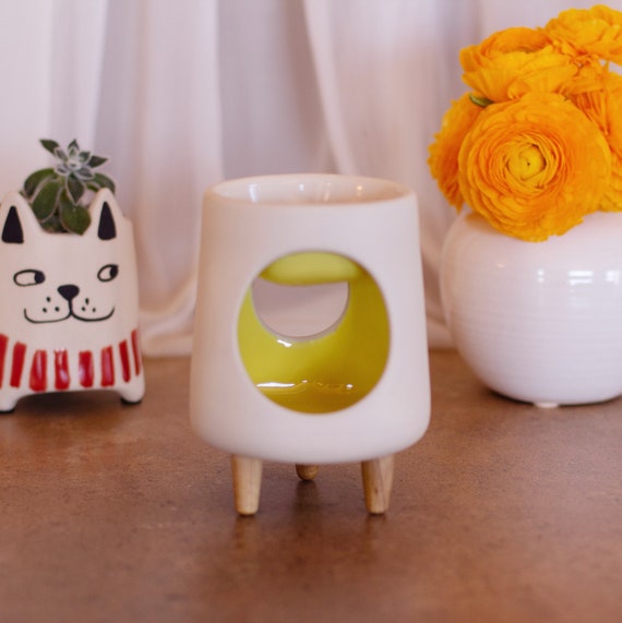 Yellow Ceramic Wax Melt Warmer Oil Burner Tea Light Wax Melter Wax