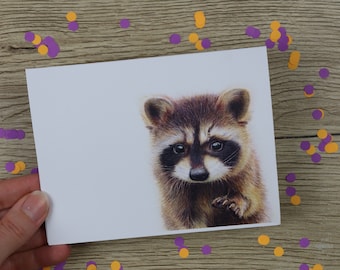 Raccoon greeting card / hand drawn illustration / birthday card / blank inside / card / raccoon / greeting card