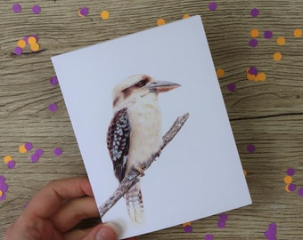 Carte Kookaburra / illustration dessinée à la main / oiseau australien / carte de voeux / intérieur vierge / carte d'anniversaire / carte