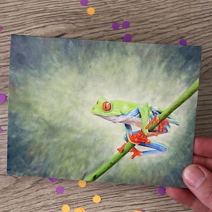 Frog card / Green Tree Frog / hand drawn illustration / greeting card / blank inside