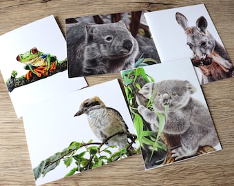 Australian Animal Greeting Card Pack: Hand Drawn Colour Pencil Art