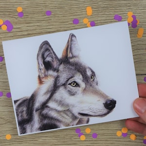 Wolf card / hand drawn illustration / greeting card / blank inside / wolf / birthday card / card / side angle