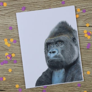 Tarjeta de gorila / King Kong / ilustración dibujada a mano / tarjeta de felicitación / interior en blanco / tarjeta de cumpleaños / tarjeta / gorila