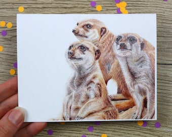 Meerkat Family Greeting Card: Hand-Drawn Wildlife Art