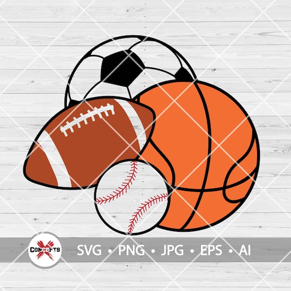 Sports Ball svg, Baseball, Football Soccer Ball & Baseball Svg, Soccer svg, Basketball svg, Instant Download, Digital Download, Jpg Dxf Png