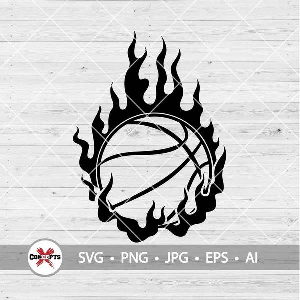 Flaming Basketball Svg, Basketball Fire Svg, Basketball Flames Svg, Basketball with Flames, Basketball clipart, Basketball fire, Png Dxf Eps