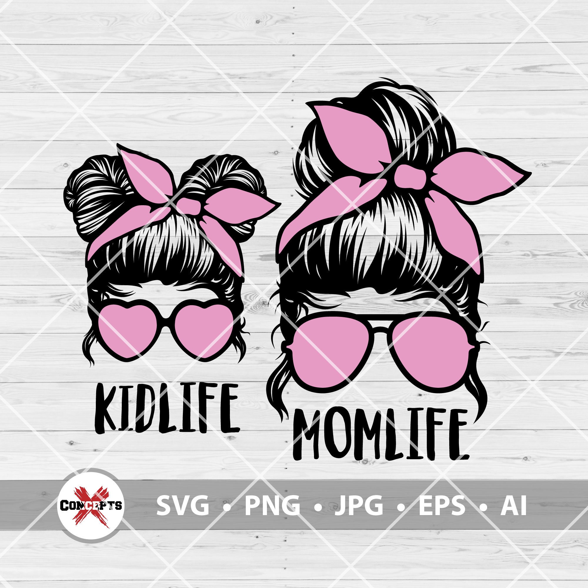 Download Mom Life Kid Life Svg Mom and Daughter svg Messy bun skull ...