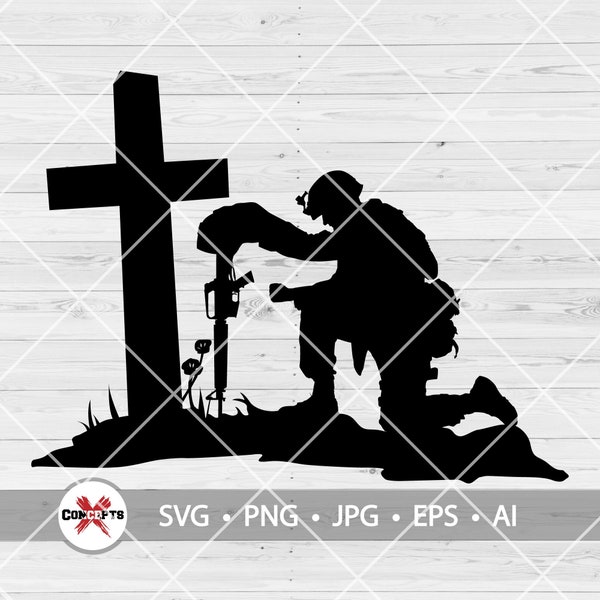 Soldier Kneeling in the cross SVG, Kneeling Soldier Svg, fallen Soldier Svg, Kneeling Svg, Soldier Svg, Military Svg, Veteran Svg, Army Svg