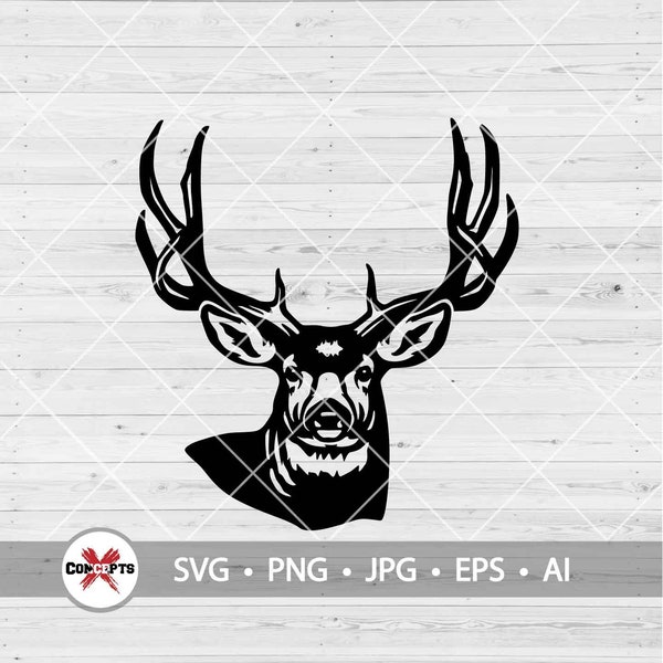 Deer Head SVG, Buck Head SVG, Deer Svg, DeerHead Silhouette, Deer Hunting Svg, Hunting Svg Files, Deer Silhouette, Deer Clipart, Png Dxf Eps