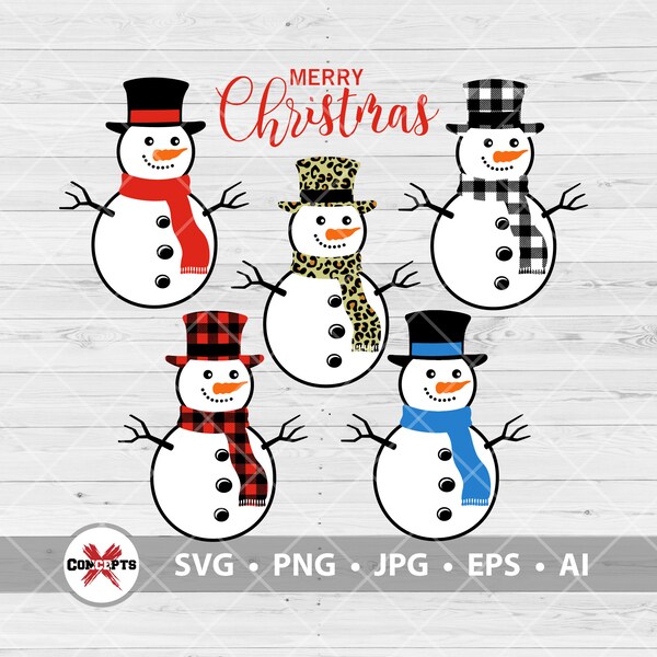 Snowman Svg Bundle, Christmas Svg, Christmas Clipart, Christmas Png, Snowman Shirt, Plaid Snowman Hat, Leopard Scarf, Cutting Files