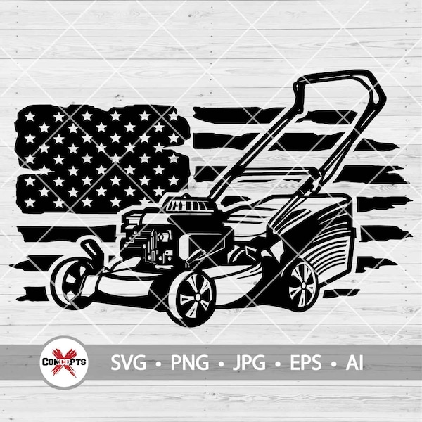 US Push Mower SVG, Us Push Lawnmower SVG, American Flag, Us Lawn Mower Clip Art, Push Lawn Mower clipart, Lawn Mower Lineart, Png Dxf Eps