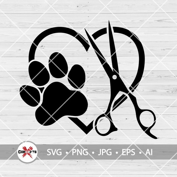Pet Grooming Shop Svg, Groomer Svg, Dog Groomer Svg, Love Dog Grooming Scissors Paw Svg, Hircut Svg, Hairstyle Svg, Clipart Vector Png Dxf