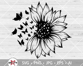 Sunflower Butterfly svg, Butterfly svg, Sunflower svg, Sunflower Butterfly for Cricut, vector, Instant Download, PNG JPG EPS