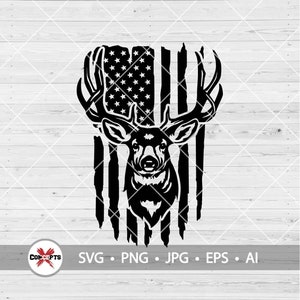 Deerhead Flag SVG, Hunting svg, Deer svg, Hunting Clipart, American Flag Deer SVG, American Hunting clipart, Deer hunting svg, Png Dxf Eps