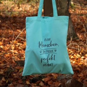 Stofftasche mint, Spruchtasche, lange Henkel, Tragetasche, Shoppingbag, Geschenk Freundin, Herzensmensch, Valentinstag, Geburtstag
