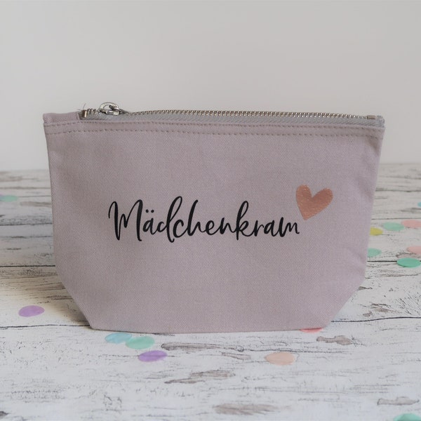 Cosmetic bag "Mädchenkram", pencil case grey, black/rose gold, gift for girls, birthday