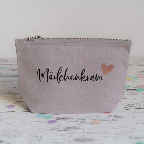 Kosmetiktasche "Mädchenkram", Stiftetasche grau, schwarz/rosegold, Geschenk für Mädchen, Geburtstag