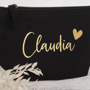 Kosmetiktasche personalisiert, schwarz/gold, Wunschname, Geschenk für Frauen, Geburtstag, Weihnachten afbeelding 1