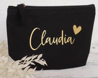 Kosmetiktasche personalisiert, schwarz/gold, Wunschname, Geschenk für Frauen, Geburtstag, Weihnachten