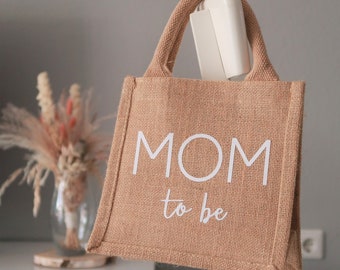 Gift bag jute small, MOM to be, baby shower, gift for expectant mother, pregnancy