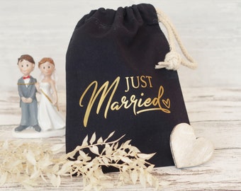 Geschenkbeutel "Just married", Geldgeschenk Hochzeit, Verpackung Hochzeitsgeschenk, Baumwollbeutel, navy, gold