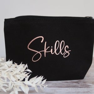 Skills bag, emergency bag, black/rose gold or gold lotus flower, organic cotton, therapy emergency bag