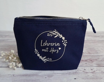 Dark blue/beige pencil case "Teacher with a Heart", pencil case, graduation gift