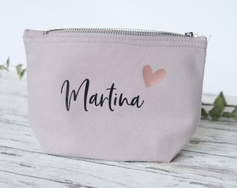 Personalized cosmetic bag, accessory bag, boho feather, name, gray, rose gold, gift for women, birthday