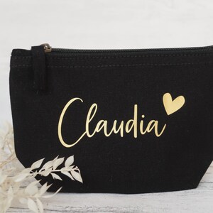 Cosmetic bag personalized, black/gold, desired name, gift for women, birthday, Christmas image 3