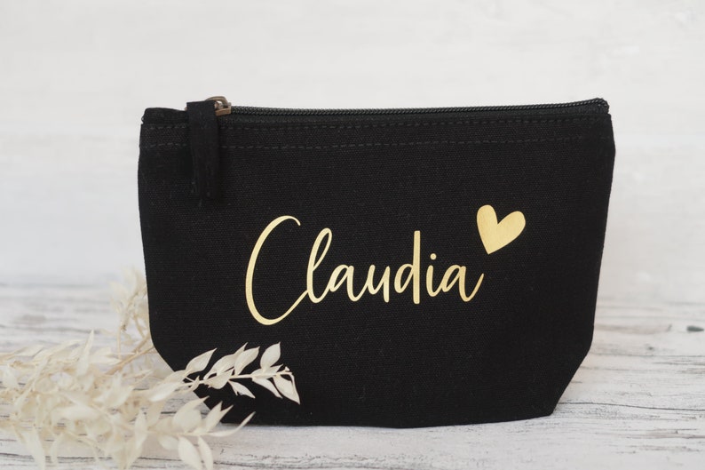 Kosmetiktasche personalisiert, schwarz/gold, Wunschname, Geschenk für Frauen, Geburtstag, Weihnachten afbeelding 3