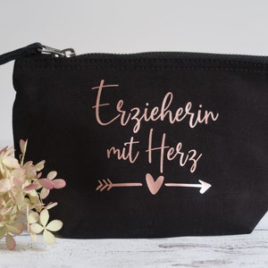 Cosmetic bag black / rose gold "educator with heart", pen bag, kindergarten gift, farewell