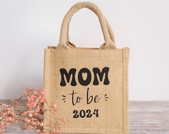 Geschenktasche Jute klein, MOM to be 2024, Babyparty, Geschenk für werdende Mama, Schwangerschaftsverkündung