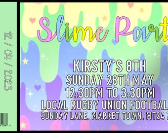 A6 Personalised Party Invitations / Birthday / Children's party / Slime / Celebration cards / Invites / ticket/ boys / girls